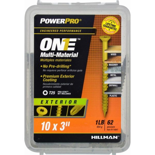 Hillman 116847 PowerPro One Multi-Material Exterior Screws, #10 x 3 , 62-Pack For Sale