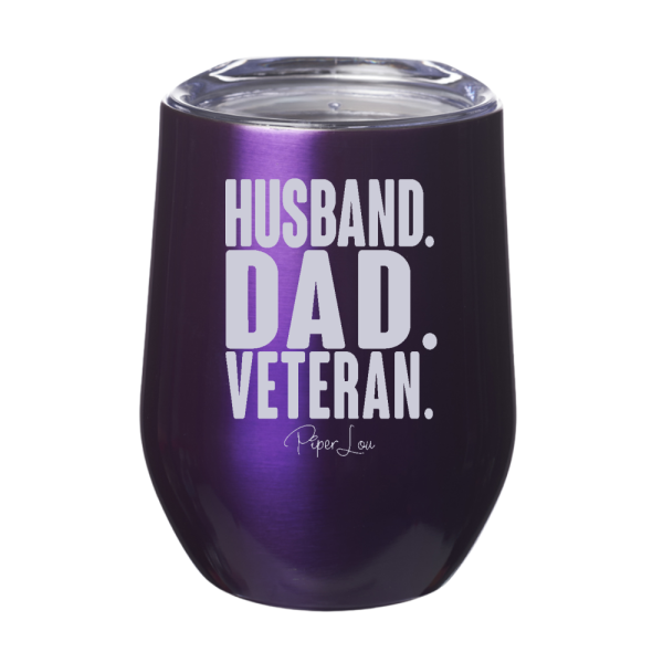 Husband Dad Veteran 12oz Stemless Wine Cup Sale - Image 3