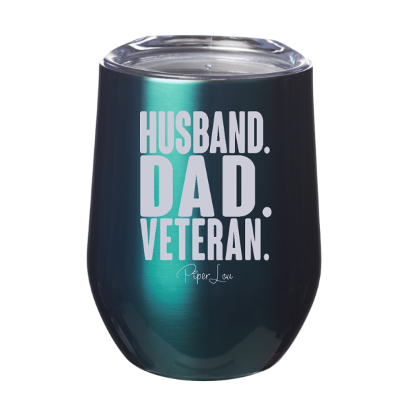Husband Dad Veteran 12oz Stemless Wine Cup Sale - Image 4