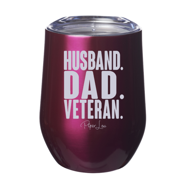 Husband Dad Veteran 12oz Stemless Wine Cup Sale - Image 2